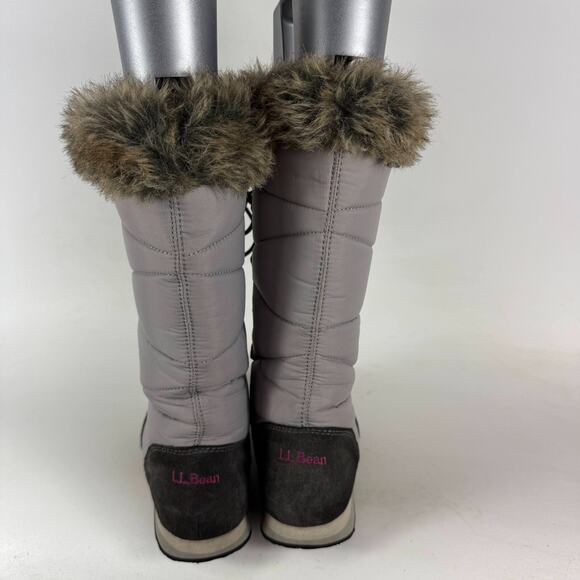 LL Bean Carrabassett Snow Boots Women's 6.5 Gray Faux Fur Trim Lace Up Mid-Calf - Picture 7 of 9